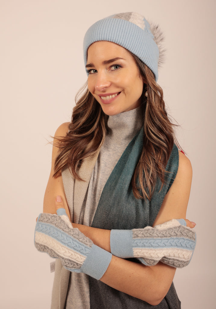 Fulham Cable Mittens in Light Blue - Adeela Salehjee