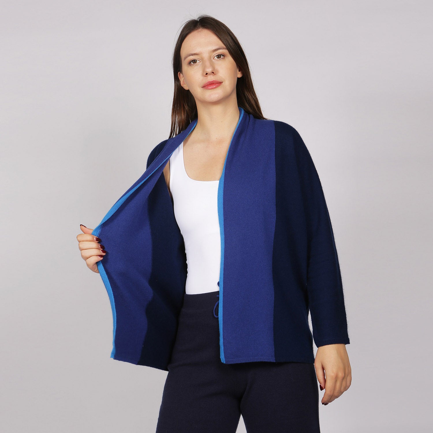 Women's Cashmere Deep Blue Shawl Cardigan – Adeela Salehjee