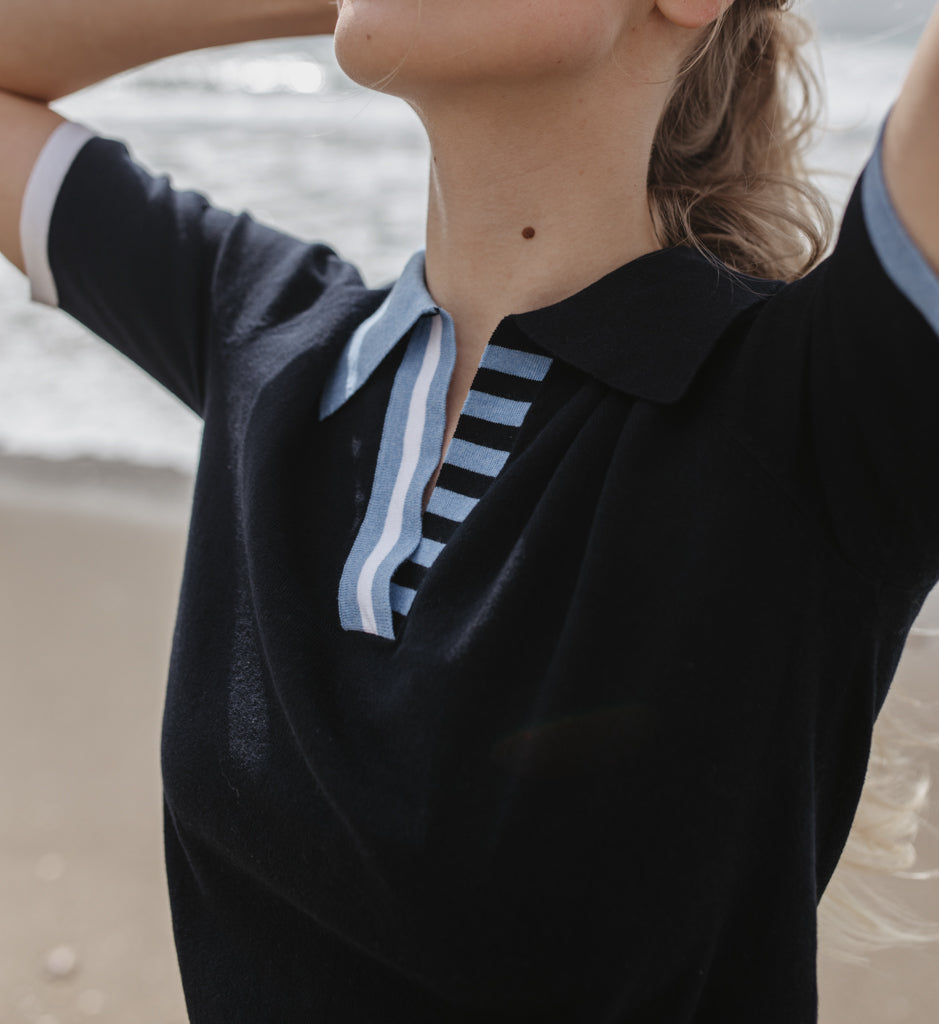 Positano Navy Polo t-Shirt - Adeela Salehjee