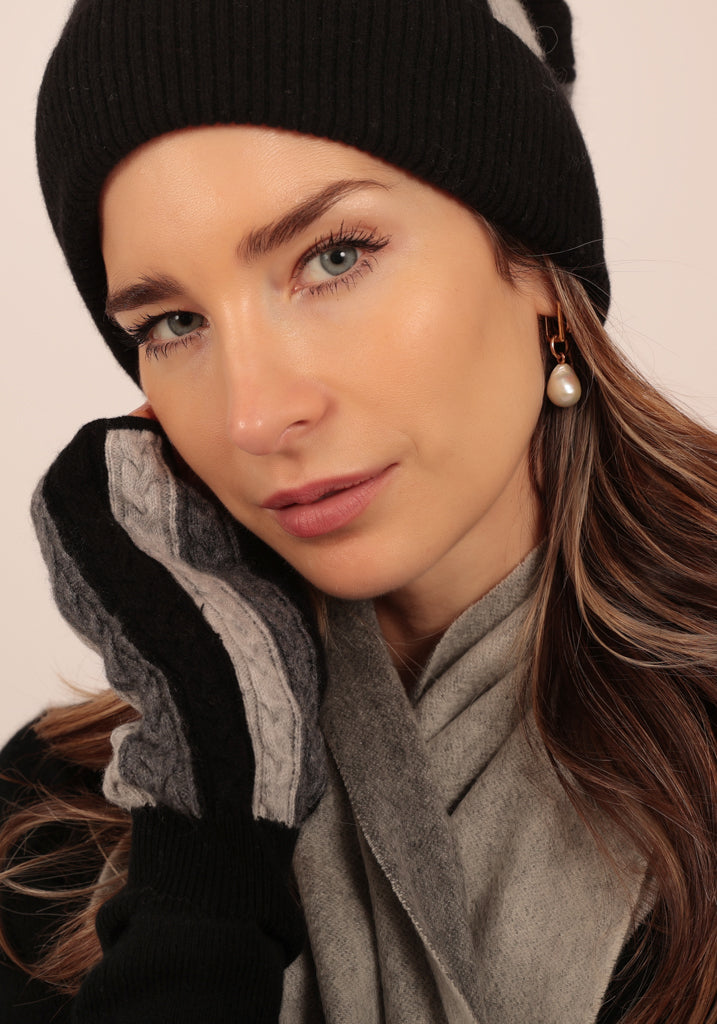 Fulham Cable Mittens - Cashmere Wool Blend with Fur Cuffs, Women's Accessories