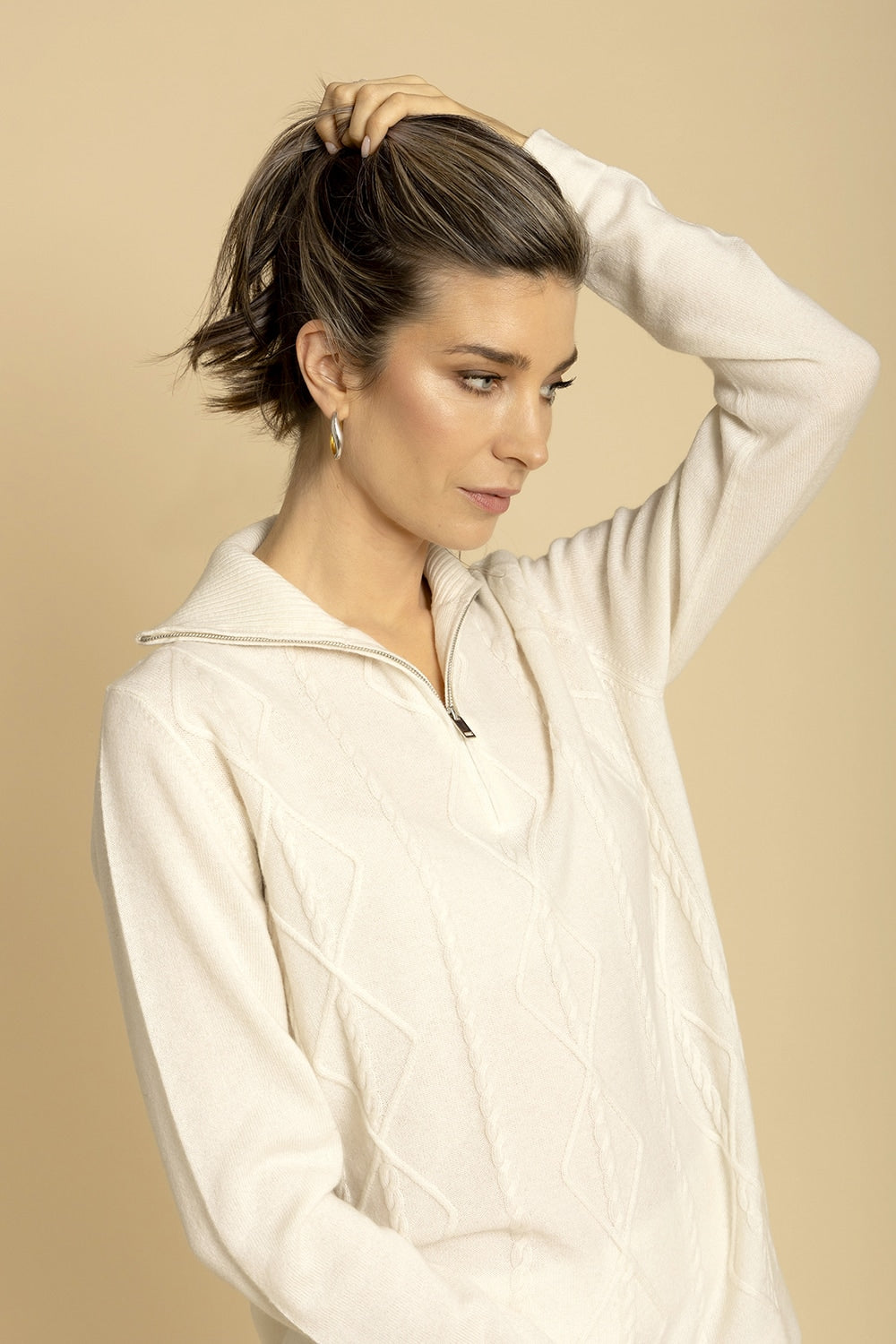 Hampshire Cable Half Zip | 100% Luxury Cashmere by Adeela Salehjee