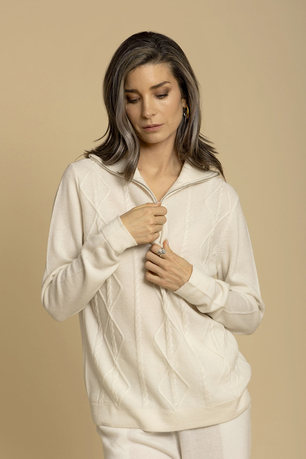 Hampshire Cable Half Zip | 100% Luxury Cashmere by Adeela Salehjee