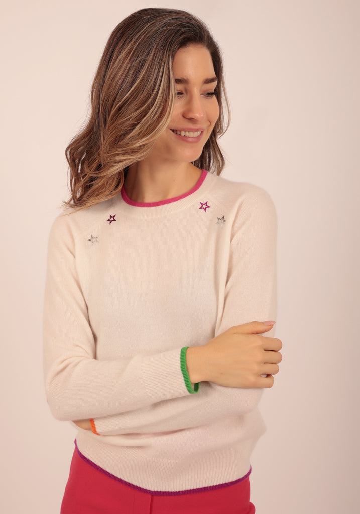 Hendon Natural Crew Neck with Small Foil Stars - Adeela Salehjee