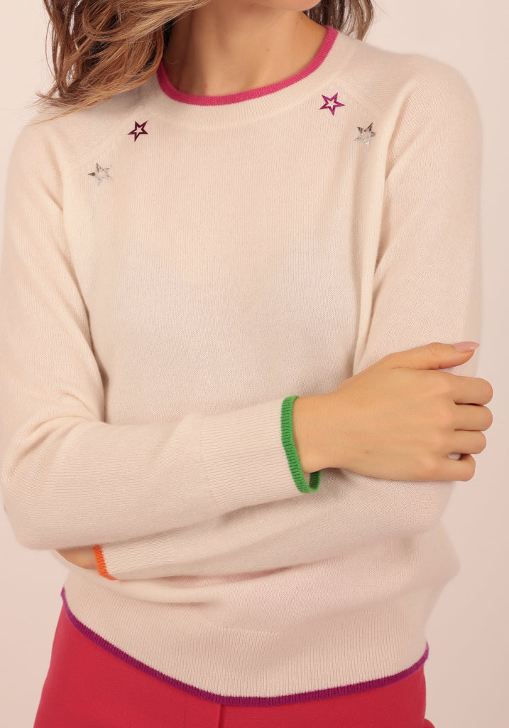 Hendon Natural Crew Neck with Small Foil Stars - Adeela Salehjee