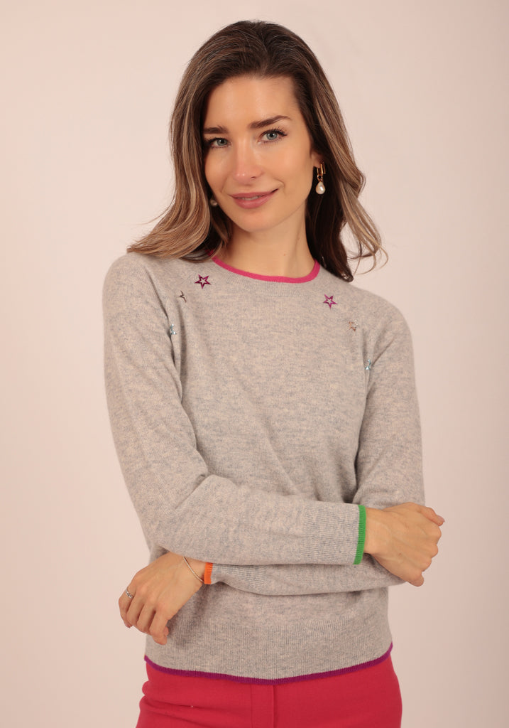 Hendon Grey Crew Neck with Small Foil Stars - Adeela Salehjee