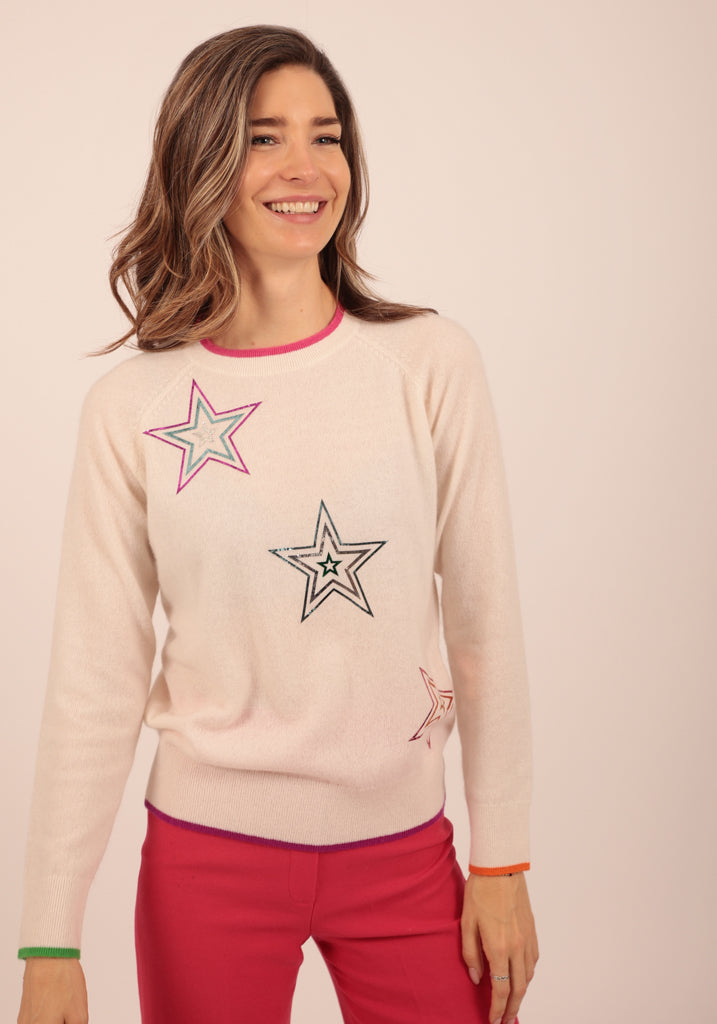 Hendon Natural Crew Neck with Big Foil Stars - Adeela Salehjee