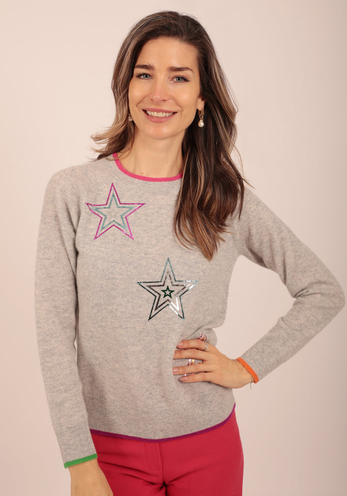 Hendon Grey Crew Neck with Big Foil Stars - Adeela Salehjee