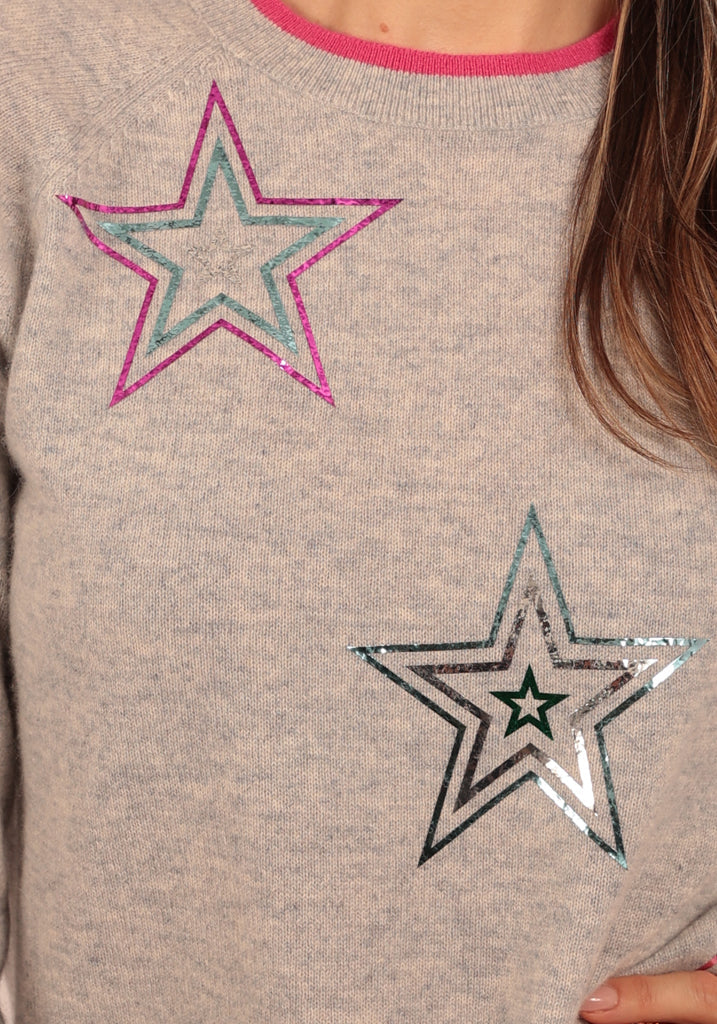 Hendon Grey Crew Neck with Big Foil Stars - Adeela Salehjee