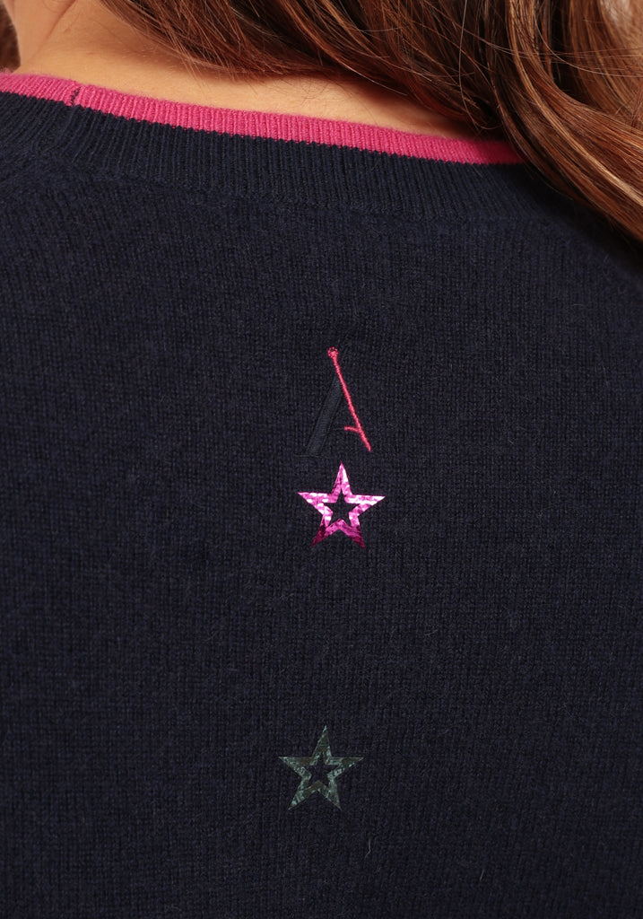 Hendon Dark Navy Crew Neck with Small Foil Stars - Adeela Salehjee