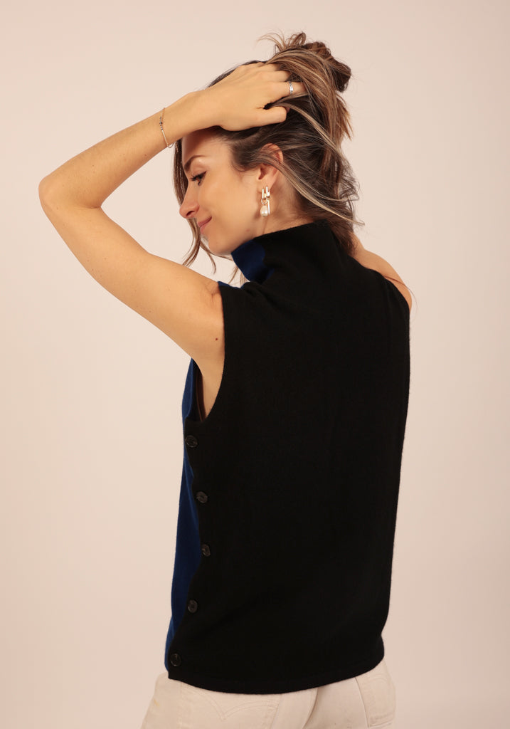 Highgate Reversible Sleevless Turtle Neck in Black/Blue - Adeela Salehjee