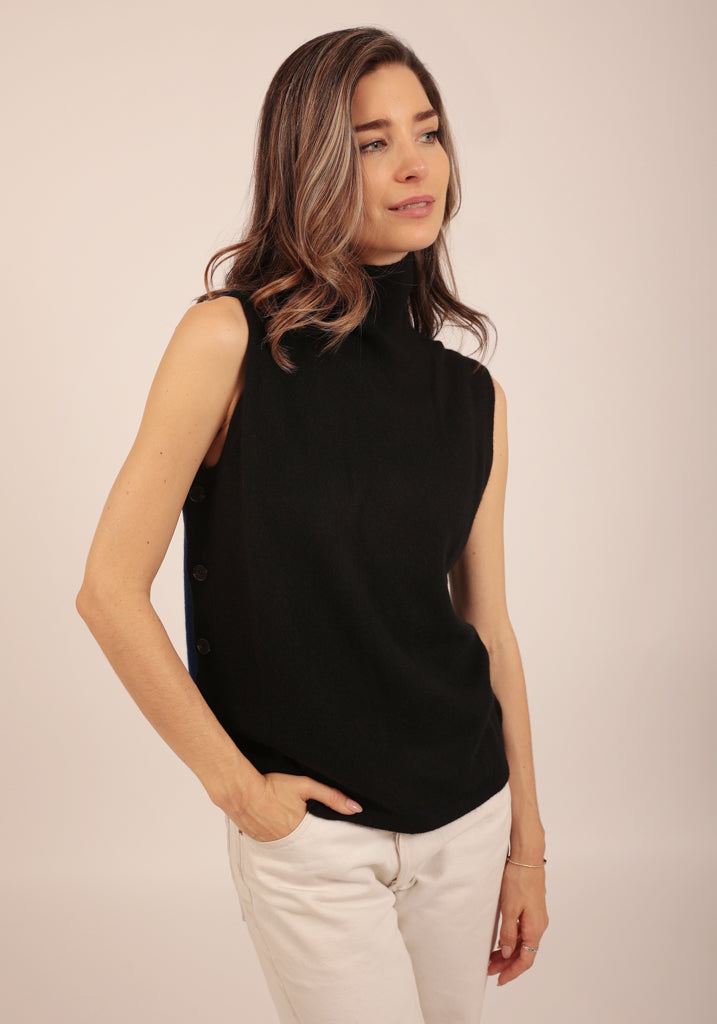 Highgate Reversible Sleevless Turtle Neck in Black/Blue - Adeela Salehjee