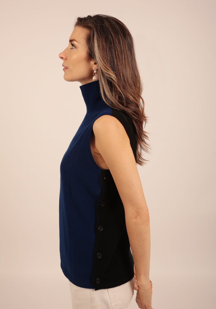 Highgate Reversible Sleevless Turtle Neck in Black/Blue - Adeela Salehjee