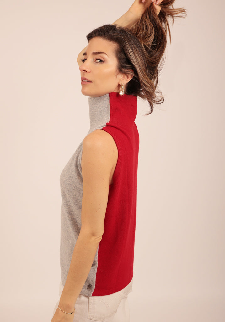 Highgate Reversible Sleevless Turtle Neck Grey/ Red - Adeela Salehjee