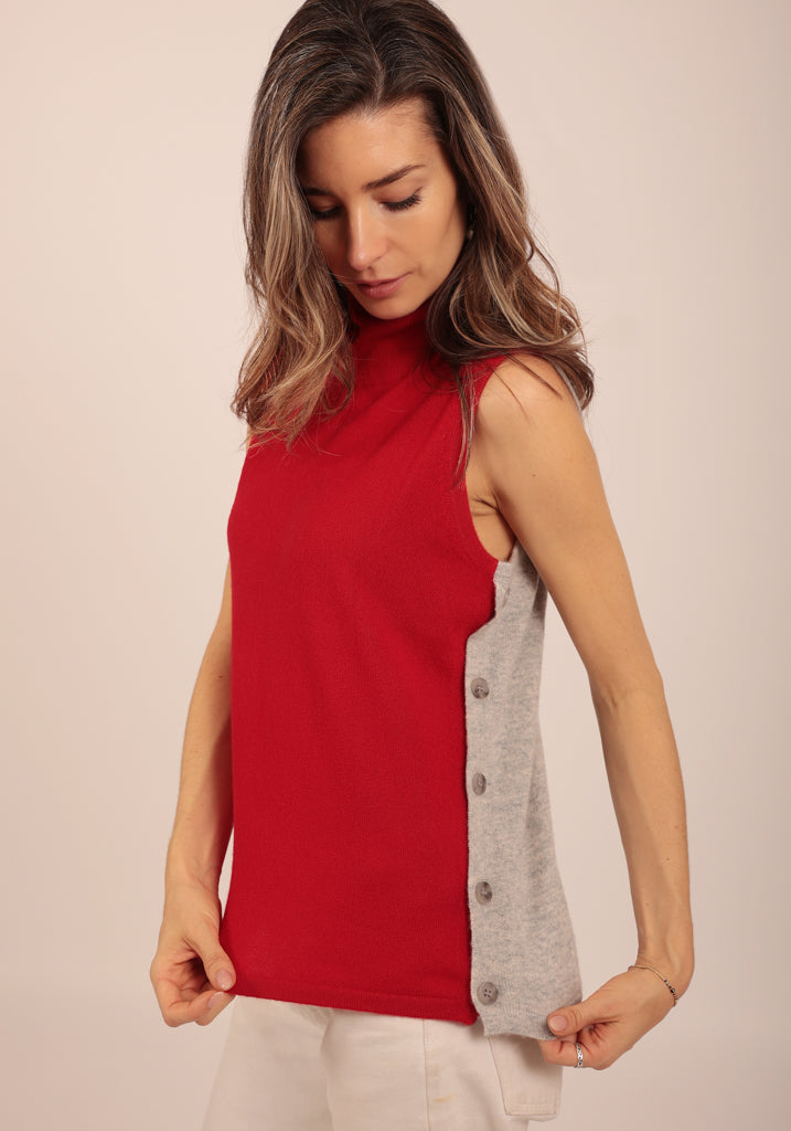 Highgate Reversible Sleevless Turtle Neck Grey/ Red - Adeela Salehjee