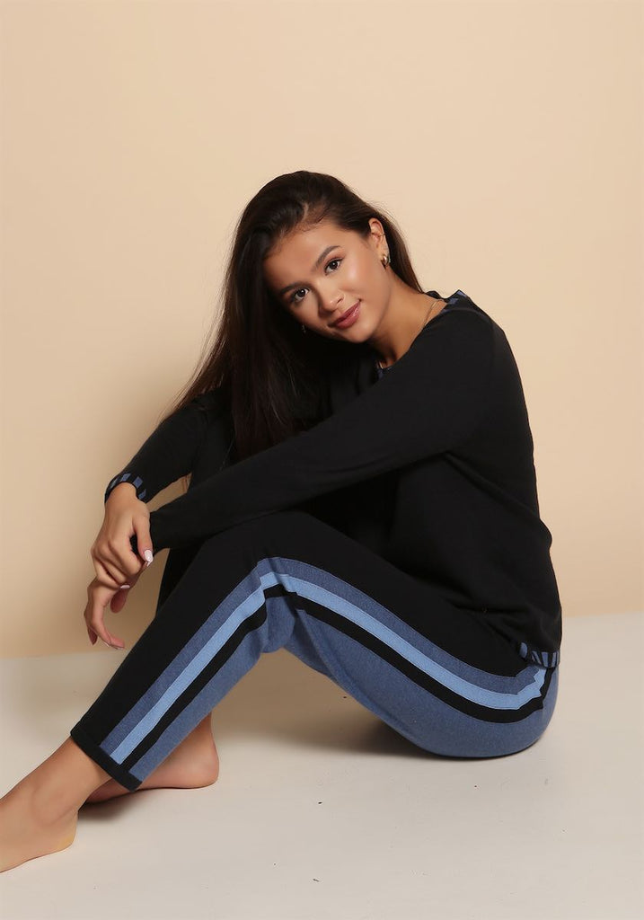 Kensington Stripe Track Bottoms in Navy - Adeela Salehjee