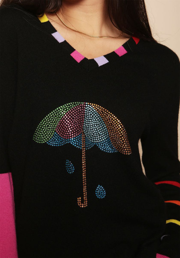 Nottinghill Vee Neck in Black with Umbrella - Adeela Salehjee