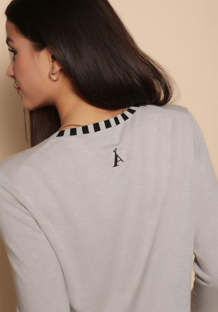 Westbourne Crewneck in Light Grey with Palm Tree - Adeela Salehjee