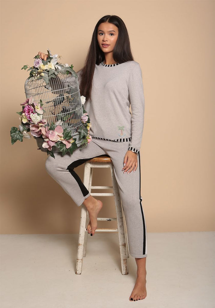 Westbourne Crewneck in Light Grey with Palm Tree - Adeela Salehjee