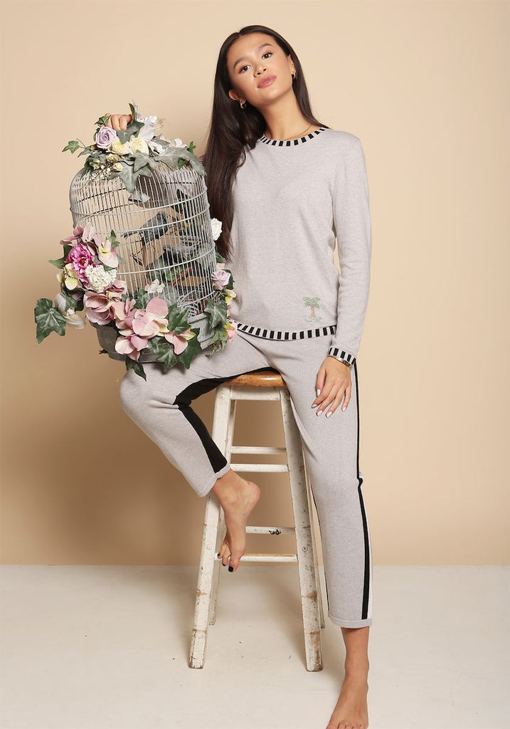 Westbourne Crewneck in Light Grey with Palm Tree - Adeela Salehjee