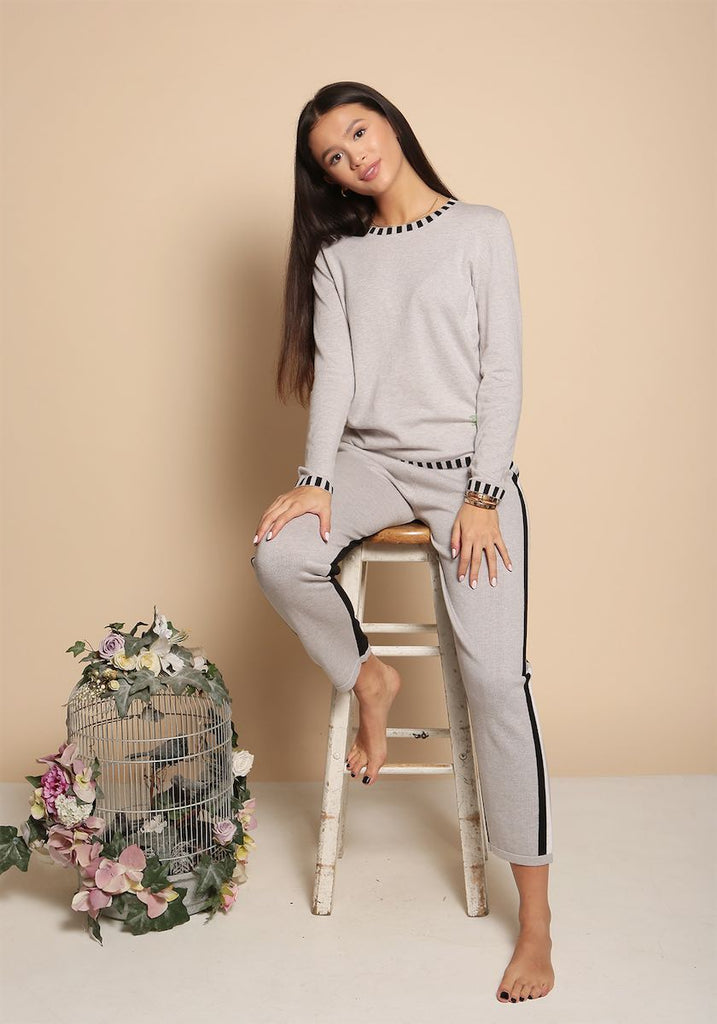 Westbourne Crewneck in Light Grey with Palm Tree - Adeela Salehjee