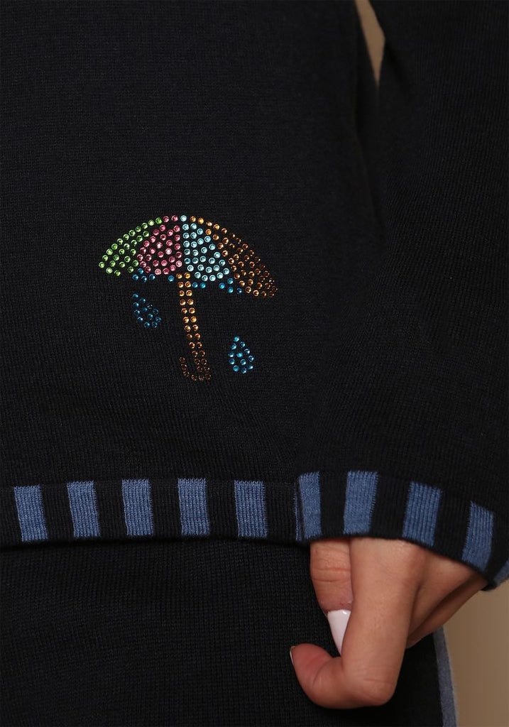 Westbourne Crewneck in Navy with Umbrella - Adeela Salehjee