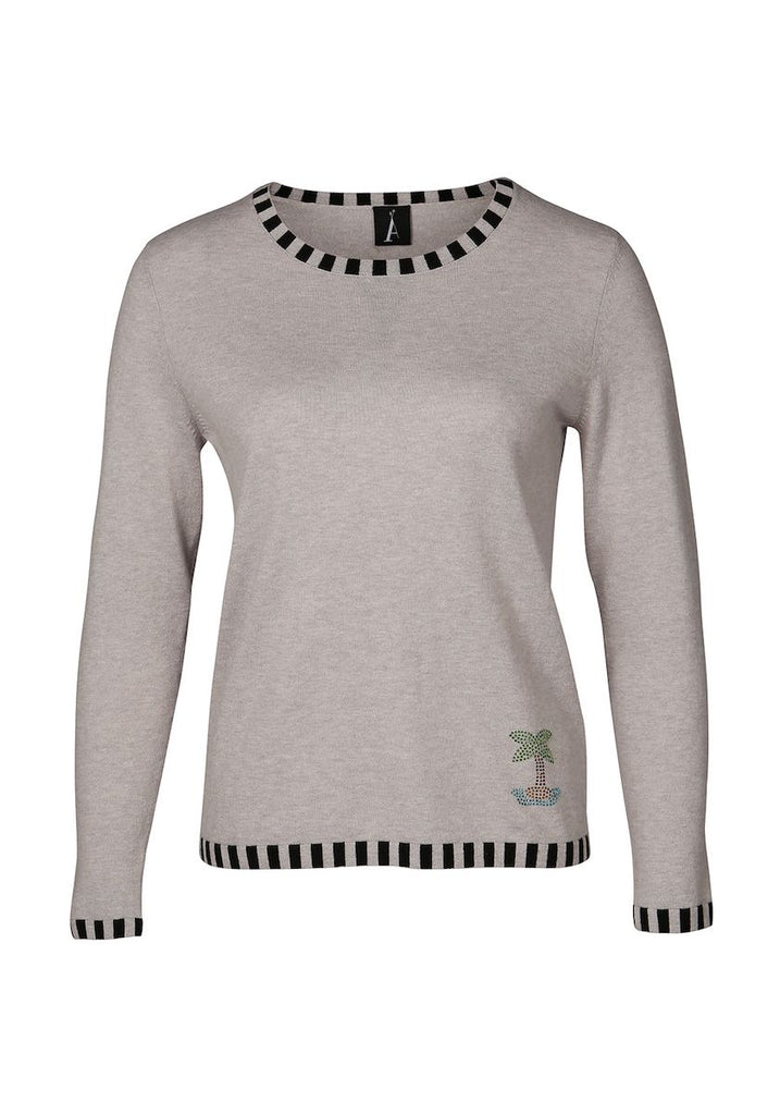 Westbourne Crewneck in Light Grey with Palm Tree - Adeela Salehjee