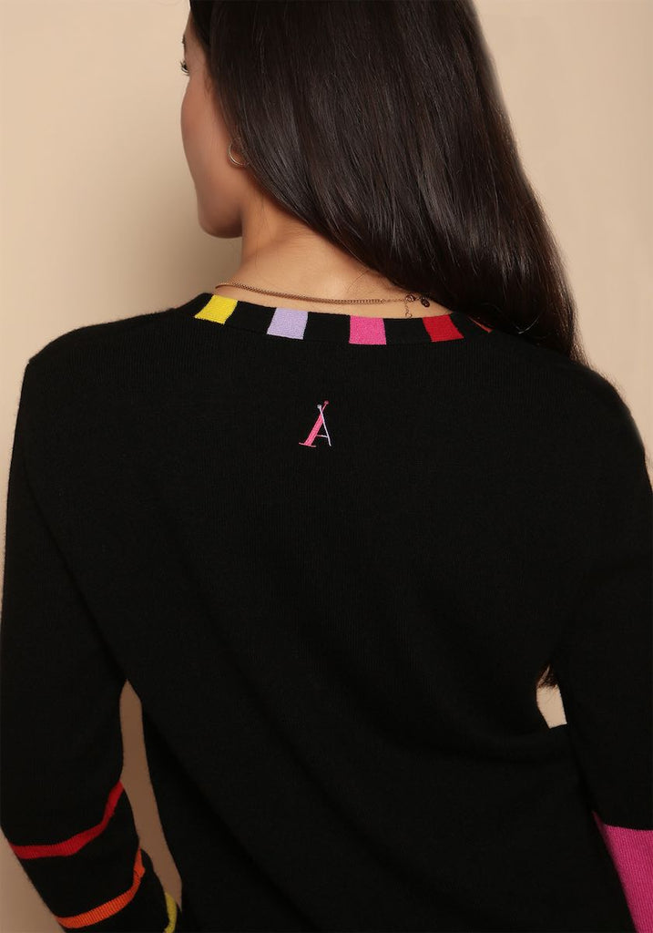Nottinghill Vee Neck in Black with Ice Lolly - Adeela Salehjee