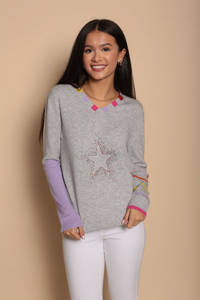 Nottinghill Vee Neck in Mid Grey with Scatter Star - Adeela Salehjee